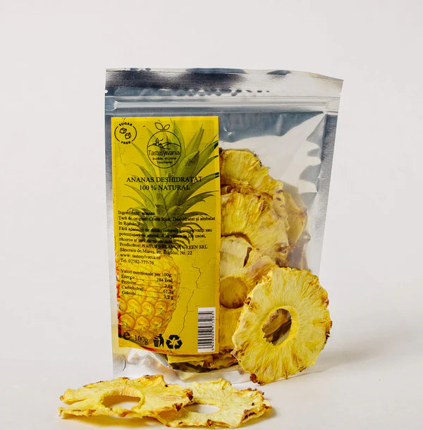 Ananas Deshidratat, Fără Zahăr Adăugat, Natural, Bogat în Fibre și Vitamine 100g